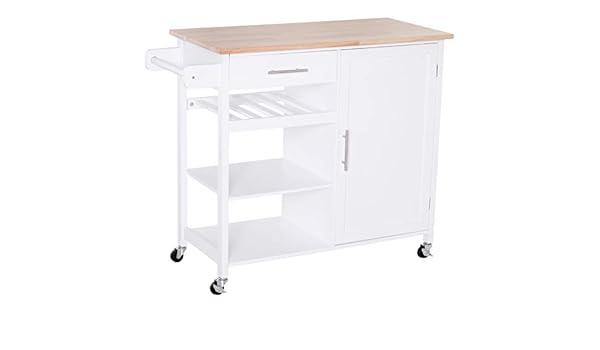 Homcom 4 Tier Rolling Kitchen Island Utility Wood Trolley Serving