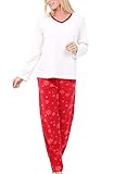 Del Rossa Womens Fleece Pajamas, Long V-Neck Pj