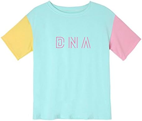 Fashionoly Harajuku Women T-Shirt Kpop Tshirt Patchwork BTS DNA Cotton Femme Bangtan Boys Fashion Blue Tops Tees