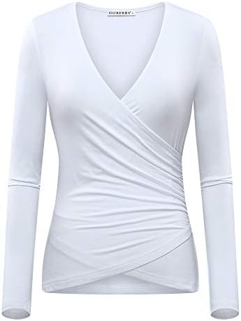 GUBERRY Women's Deep V Neck Long Sleeve Unique Cross Wrap Sexy Slim Fit Tops