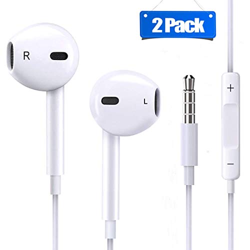 2 Pack Earphones/Headphones/Earbuds, Hopopowe 3.5 mm Wired Earphones HD Bass with Mic and Volume Control Noise Isolating for Phone 6s/6 Plus/5s/5c/5/4s/SE iPad/iPod 7 Samsung Galaxy and Android