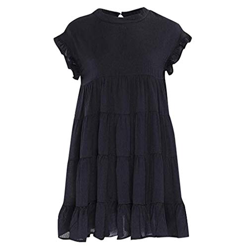 CCatyam Dresses for Women, Ruffle Sleeve Solid Mini Swing Loose Sexy Beach Casual Party Fashion Black - Thumbnail 4