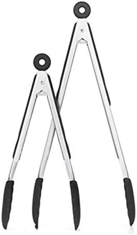 YUMMAYEE 2 Pack 9inch 12inch BBQ Tongs Kitchen Cooking Tongs Black