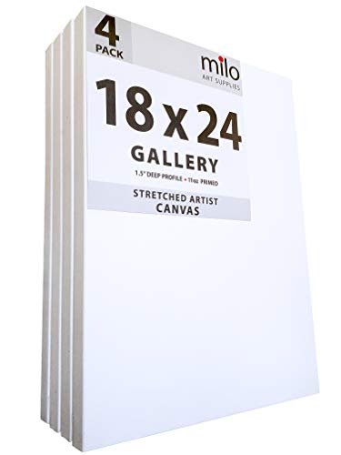 MILO PRO | 18 x 24" Stretched Canvas Pack of 4 | 1.5" inch Deep Gallery Profile | 11 oz Primed Large Professional Artist Painting Canvases | Ready to Paint White Blank Art Canvas Bulk Set - Thumbnail 4
