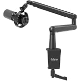 FIFINE Dynamic Microphone and Low Profile Arm Stand Set, XLR/USB Podcast Recording PC Mic for Vocal Streaming Bundle with Metal Boom Arm, Mute Button, Headphones Jack for Gaming Studio (K688+BM88)
