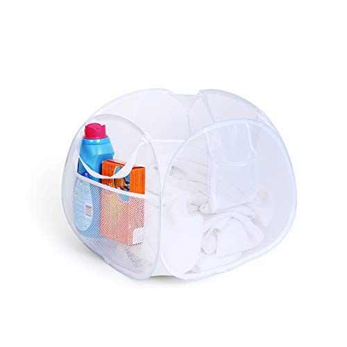 Smart Design Deluxe Mesh Pop Up Square Laundry Hamper w/ Side Pockets & Handles - Durable Fabric Collapsible Design - for Clothes & Laundry - Home - (Holds 2 Loads) (17 x 14 Inch) [White] - Thumbnail 7