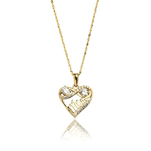 18" 10k yellow gold heart and infinity mom cubic z…