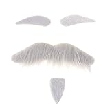 LUOEM Three-Piece Novelty Halloween Costumes Self Adhesive Fake Eyebrows Beard Moustache Goatee Kit Facial Hair Cosplay Props Disguise Decoration for Masquerade Costume Party (Grey)