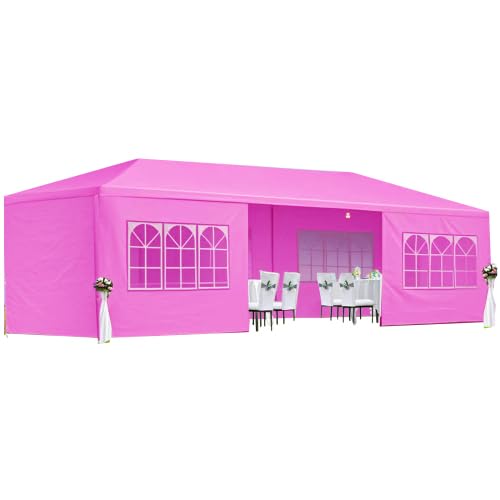 Photo 1 of 10x30ft Ez Pop up Canopy Tent with 8 sidewalls Easy Up Commercial Outdoor Canopy Wedding Party Tents for Parties All Season Wind & Waterproof Gazebo with Roller Bag (Pink, 10x30')
