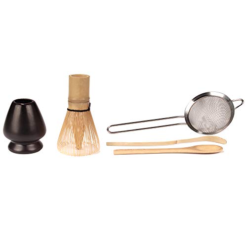 Japanese Ceremonial Matcha Green Tea Whisk Set - Golden Chasen Whisk, Chashaku, Tea Spoon, Black Res Japanese Ceremonial Matcha Green Tea Whisk Set - Golden Chasen Whisk, Chashaku, Tea Spoon, Black Res