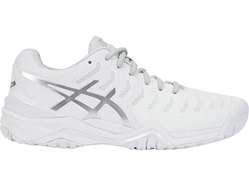 ASICS Women's Gel-Resolution 7 Tennis Shoe, White/Silver, 8.5 M US