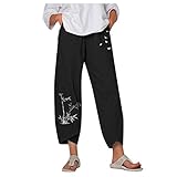 Bamboo Graphic Capri Pants for Women Cotton Linen