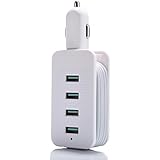 Car USB Charger, 4 Ports USB Strip 4.2A Travel Car Charger Station Smart Identification Technology 1M/3ft Cord For iPone 7 6s Plus iPhone 5s iPad Pro Samsung Galaxy S6 S7 on Road Trip (White)