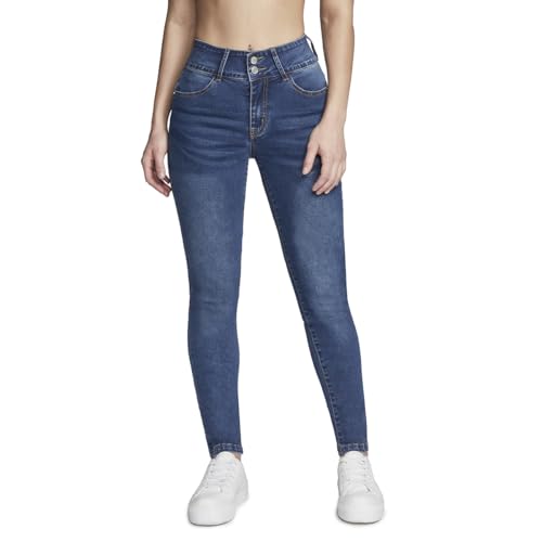 Seven Jeans Pantalón de Mezclilla para Mujer, Skinny Push Up, Cintura Alta, Pretina Ancha, Azul Modelo 1170STMEI