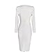 Leezeshaw® Women Casual Stretchy O-Neck Long Sleeve Fold Slim Pencil Dress White