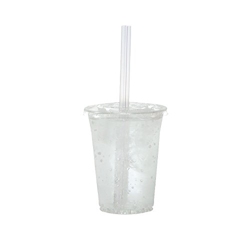 Set of 200 16oz Clear Plastic Cups with Flat Lids, Smoothie Wide Large Straw, Cold Smoothie Iced Coffee Cup with Lids, Great for Cocktail, Juice, Teas, Clear Frozen Drink Beverage (16oz, Flat)