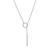 F-U 1Pc Women Metal Ring Stick Pendant Charming Chain Statement Necklace Silver Plated