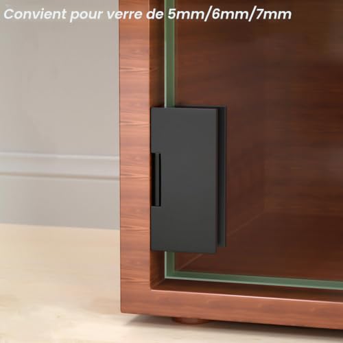 Glass Cabinet Door Hinge 4pcs Wine Cabinet Clamp Display Door Hinge, Matte Black Zinc Alloy, No Hole To Drill