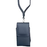 Compatible with Consumer Cellular Iris Easy Flip - Around the Neck Black Leather Case with Safety Lanyard