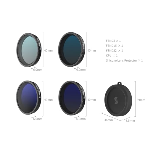 SMALLRIG ND Filter Kit for DJI Osmo Action 5 Pro/Action 4, 5 Pack CPL FS ND8 ND16 ND32 Polarizing Neutral Density Filter Clip On Silicone Lens Protector - 5411