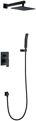 Rain Solid Brass Shower Faucet Set with 8 Inch Shower Head Bathroom Shower Combo Set Wall Mounted, Black Finishing