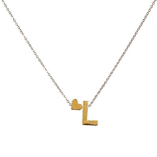 Initial Letter Necklace,Haluoo Stainless Steel Initial Letter Penadnt Necklace Dainty Tiny Heart Charm Choker Necklace Gold Plated Long Sweater Chain Necklace For Women Girls Birthday Gifts (L)