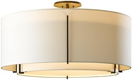 Hubbardton Forge 126505-05-BDCD Exos Large Double Shade Semi-Flush Pendant, Natural Linen &amp; Eclipse Shade, Bronze Finish