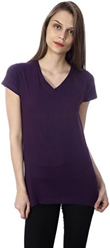 GOLDSTROMS Women's Sports and Yoga V-Neck Plain Tee (Purple, Medium)