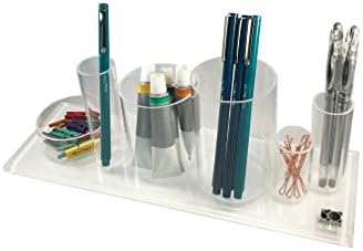 Premium Quality Clear Acrylic Desktop Organizer and Pencil Holder with 6 Compartments