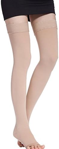 CTKcom Compression Stockings-Thigh High Microfiber Open Toe Medical Tight Socks 20-30mmHg,Beige,1X Large