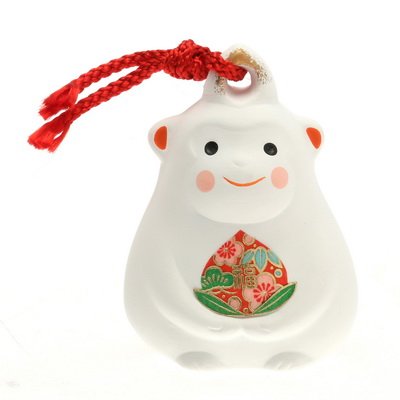 Kotobuki Clay Bell/ornament, Lucky Monkey,white#830-688