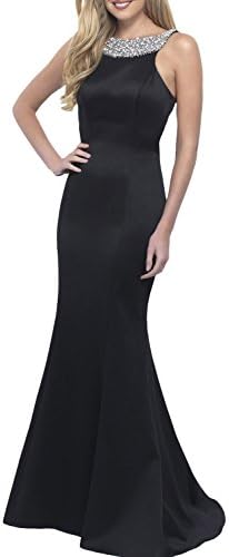 TrendProm Women's Scoop Satin Mermaid Open Back With Beads Prom Dresses Size 0 US Black