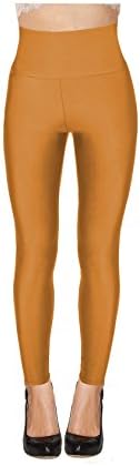 Women High Waisted Shiny Neon Legging (Small, Gold)