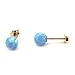 14k Gold or Sterling Silver Light Blue Simulated Opal Ball Stud Earrings