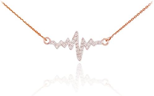 Unknown14k Rose Gold Lifeline Pulse Pendant Heartbeat Necklace with Natural Diamonds, 18"