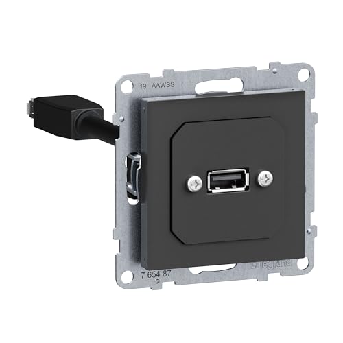 LEGRAND, SEANO USB-Datendose mit Kabel, Einsatz inklusive Abdeckung, USB 3.0, Kabellänge: 15 cm, Farbe: Anthrazit, 765487