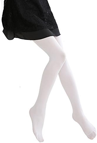 Hamkan Baby Girl Dance Footed Tights Stockings Toddler Ballet Leggings Girls' Solid Color Microfiber Opaque Seamless Tights Legging for 3T- Adult(M,White)