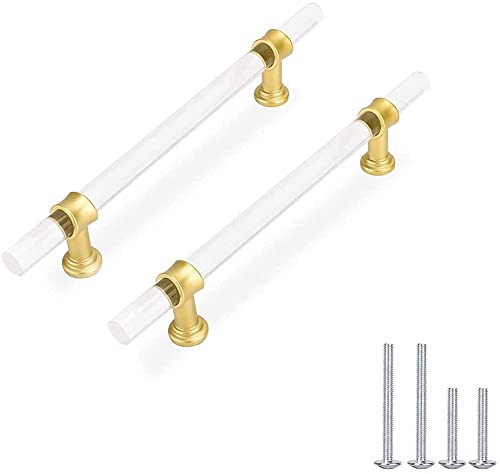 goldenwarm 10pack Drawer Handles Kitchen Cupboard Handles Gold Cabinet Handles -LS9165GD160 Acrylic Drawer Pulls Crystal Bathroom Cupboard Handles Hole Centers 160mm