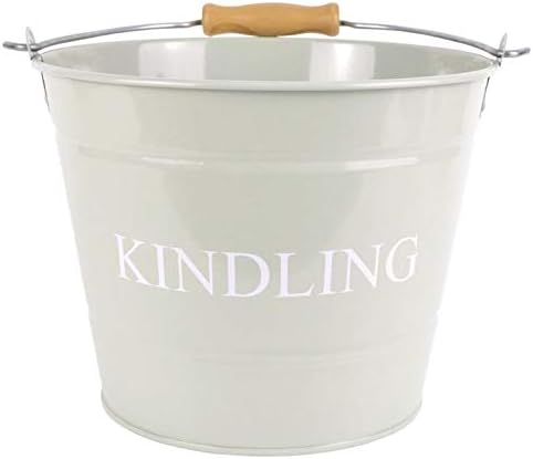 Manor Small Metal Fireside Kindling Bucket Wooden Handle 23cm Olive Finish