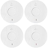 4 Pack Photoelectric Smoke and Carbon Monoxide Detector, Smoke Alarm Sealed-in 10 Year Lithium Battery-Operated (White)