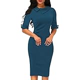 Women's Bodycon Folded Leader Slim Formal Office Pencil Dress With Back Zipper