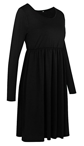 Twippo Women's Long Sleeve Casual Tunic T-Shirt Dresses Autumn Black L - Thumbnail 7