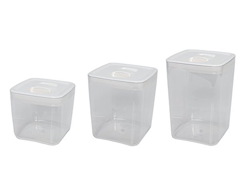 ClickClack Cube Storage Containers, Capacity: 1-1/2-qt, 3-qt and 4-1/2-qt, White, Set of 3