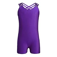 dPois Girls One-Piece Gymnastic Ballet Dance Leotard Cross Back Solid-color Unitard Bodysuit Athletic Biketard Purple 5-6