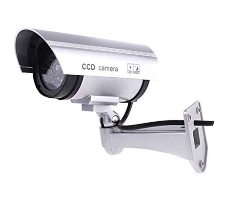 Inesun Fake Security Camera Bullet Dummy Surveillance CCTV Camera Outdoor Indoor with LED Light, Silver