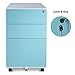 Aurora Mobile File Cabinet 3-Drawer Metal with Lock Key Sliding Drawer, White/Aqua Blue, Fully Assembled, Ready to Use