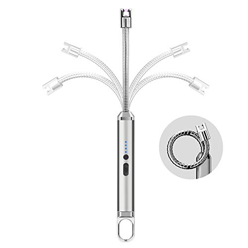Lighters,Candle Lighters, Electric Lighters Long Flexible Flameless Windproof USB Rechargeable with Hook Battery Indicator Safety Designs for Candles, Grill, BQQ, Kitchen, Camping, Fireplace, Beach