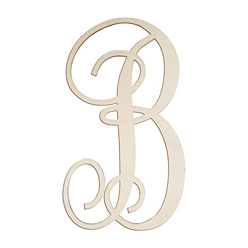 Cursive Wooden Letters B for Wall Decor 14 Inch Large Wooden Letters Unfinished Monogram Wood Letter Crafts Alphabet Sign Cutouts for DIY Painting Door Hanger (B)