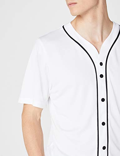 Urban-Classics-Mens-Baseball-Jersey-Casual-Sports-Short-Sleeves-T-Shirt-with-Buttons-and-Stripes-V-Neck-Standard-Fit-Black-White-Sizes-S-XXL
