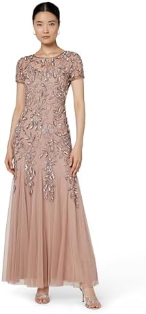 adrianna papell sequin tulle dress Adrianna Papell Evening Dress Size 14 100% Silk Beaded Sequin Tulle Gray Purple